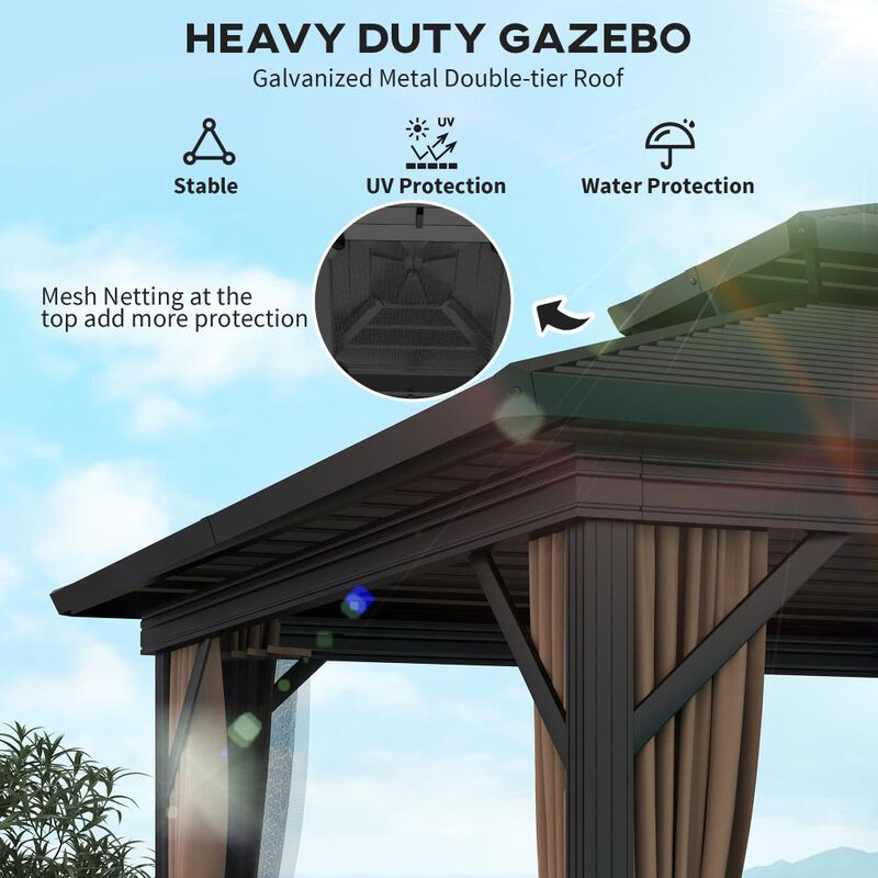 Hivvago Outdoor 10x10 Hardtop Gazebo with Curtains Included image number 3