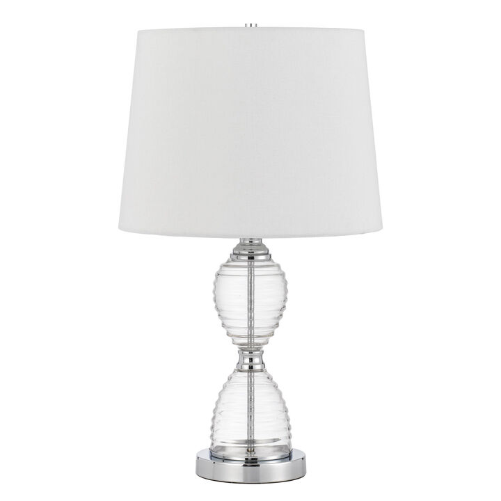 23 Inch Hourglass Ribbed Glass Base Table Lamp, Dimmer, Clear