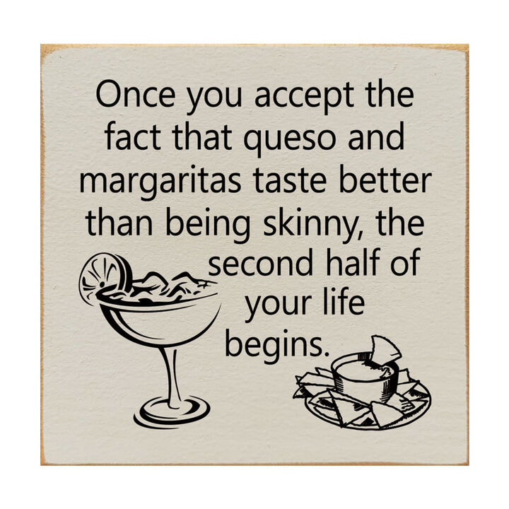 Funny Queso and Margarita Quote Wood Sign Kitchen Wall Decor