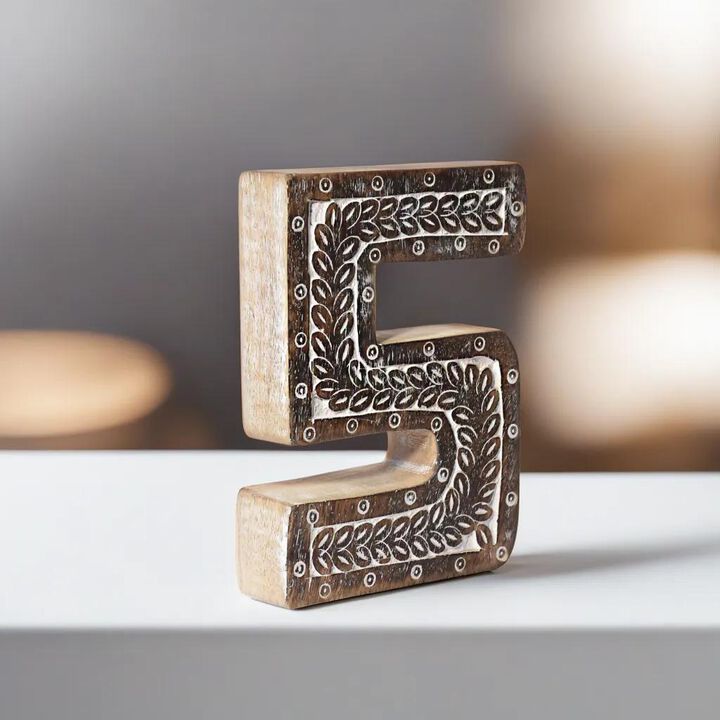 Vintage Natural Handmade Eco-Friendly "5" Numeric Number For Wall Mount & Table Top Décor