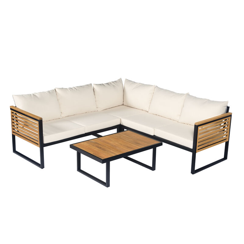 Merax Industrial-Style Outdoor Sofa Set with Acacia Wood & Iron Frame image number 0