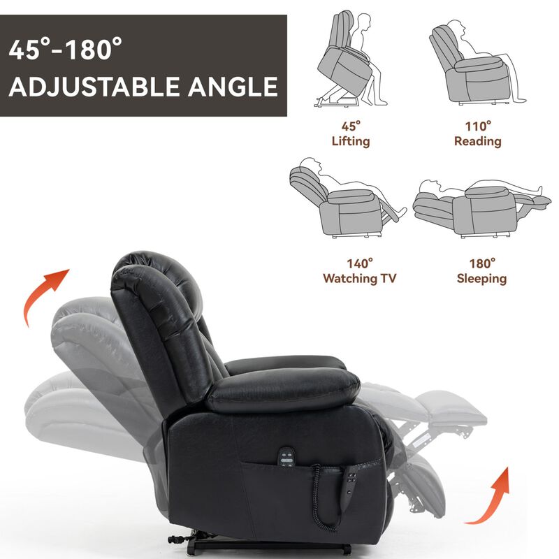 Clihome Infinite Position Single Motor Up to 350 LBS Power Lift Recliner Chair for Elderly, Heavy Duty Motion Mechanism with 8-Point Vibration Massage and Lumbar Heating, USB Charging Port, Cup Holders, Grey