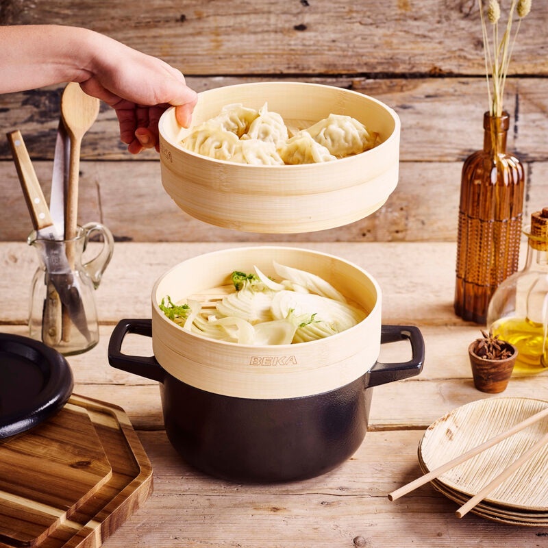 Alva Nori Enameled Cast Iron Steamer Set Dutch Oven 2.4Qt. - Oven Safe and Made without PFAS, PFOA & PTFE - Induction and All Stovetop Compatible with Even Heat Distribution