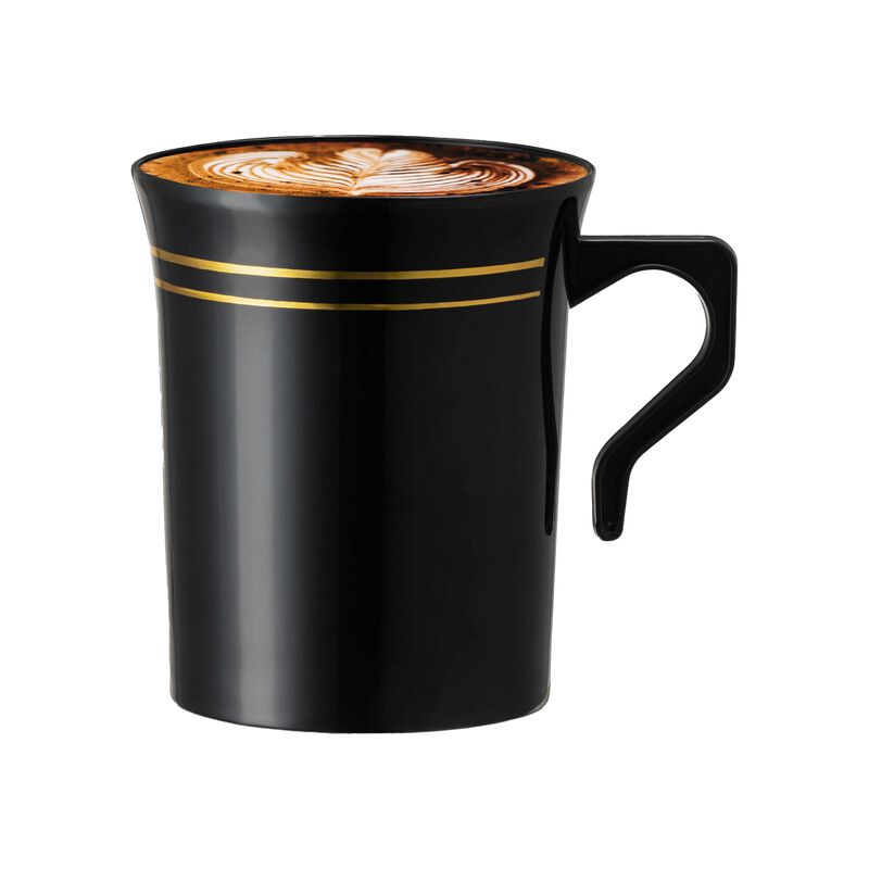 8 oz. Black with Gold Edge Rim Round Plastic Coffee Mugs (120 Mugs) image number 2