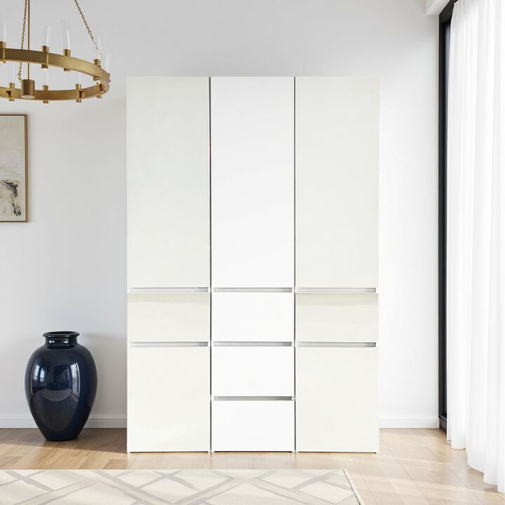 Ely Closet Cabinet Set, Center Mirror Front, 7 Drawers, 75 Inch, White