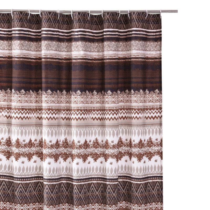 Roca 72 Inch Shower Curtain, Coffee Brown Striped Printing, Button Holes-Benzara