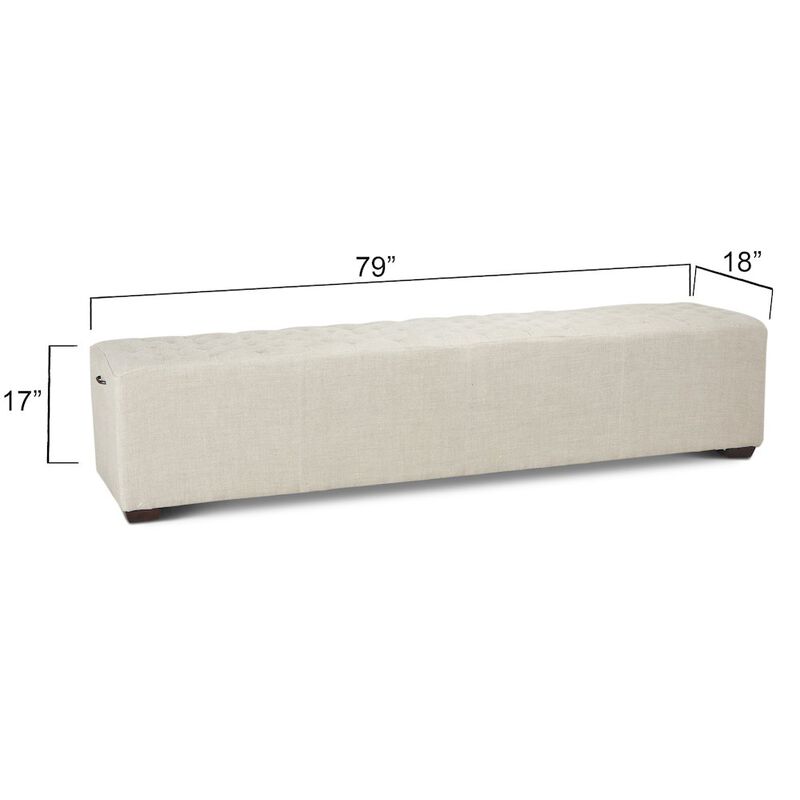 World Interiors Arabella 78-Inch Long Beige Linen Bench with Diamond Stitched Detailing