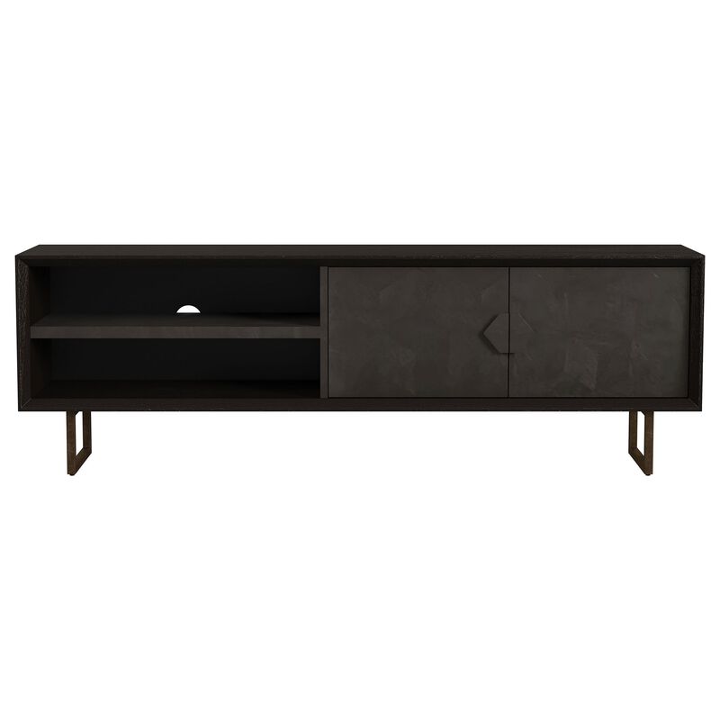 Marcel TV Media Entertainment Console,  2 Doors,  Charcoal Black, 70 Inch - Benzara