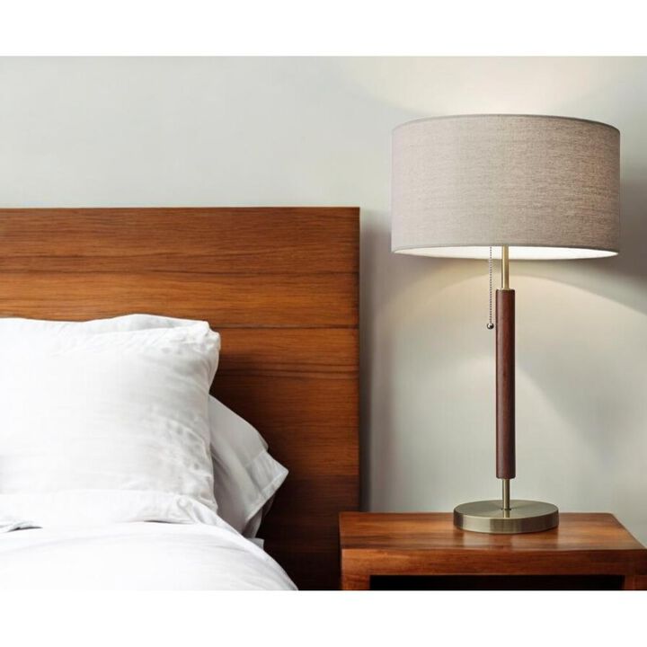 Hivvago 26" Antiqued Brass Solid Wood Table Lamp With Beige Drum Shade