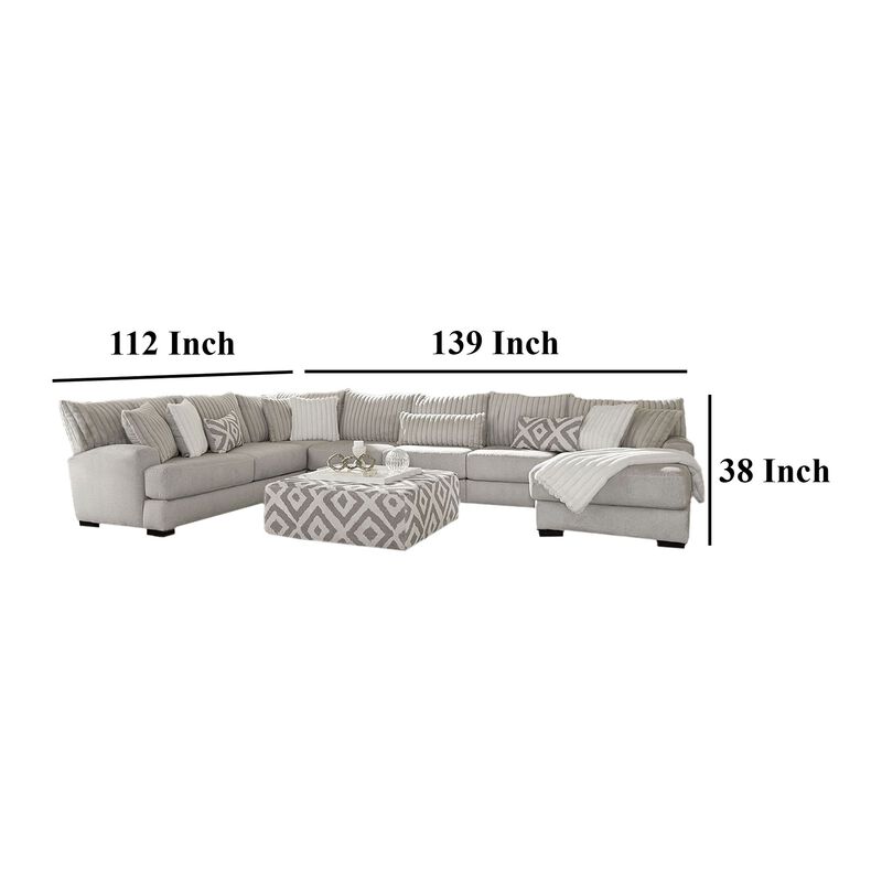 Tara Sectional L Sofa, Gray Chenille, 9 Accent Pillows, 139 Inch - Benzara image number 4