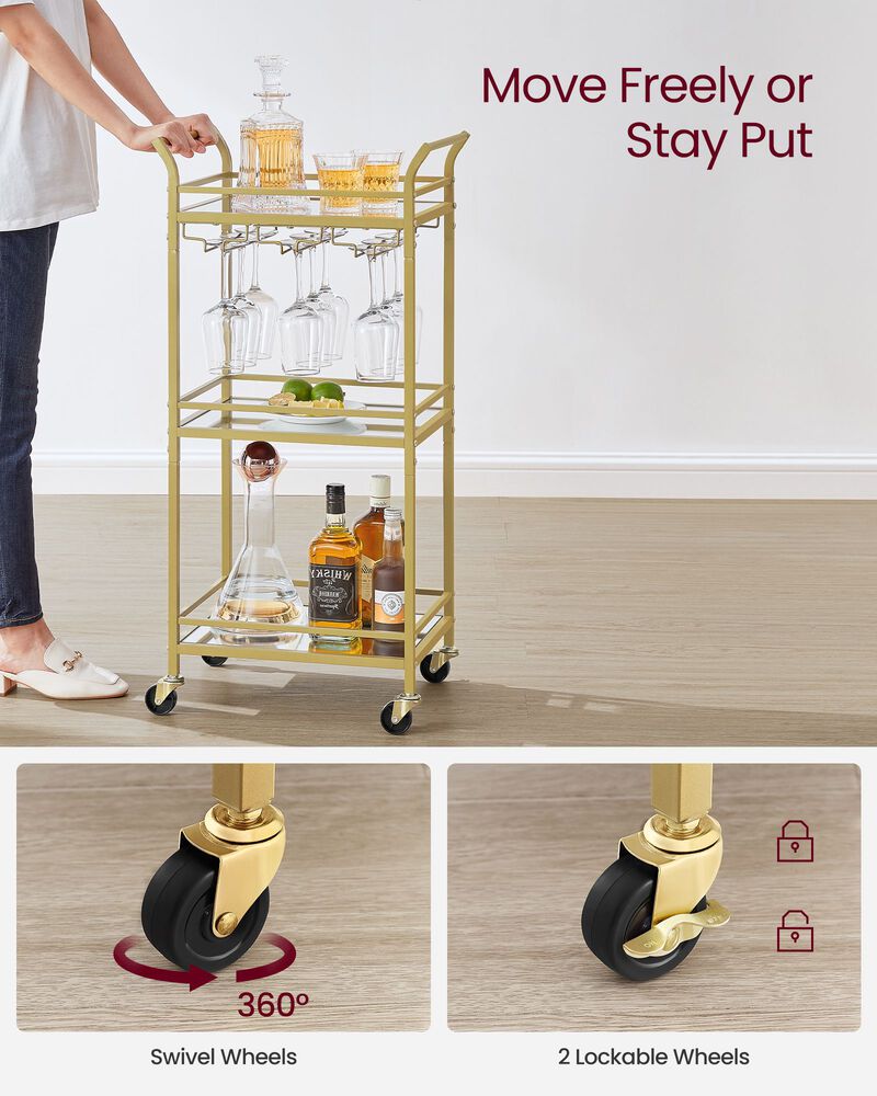 Small Bar Cart with 3-Tier Mirrored Shelves &ndash; Elegant Mobile Drink Station for Entertaining
