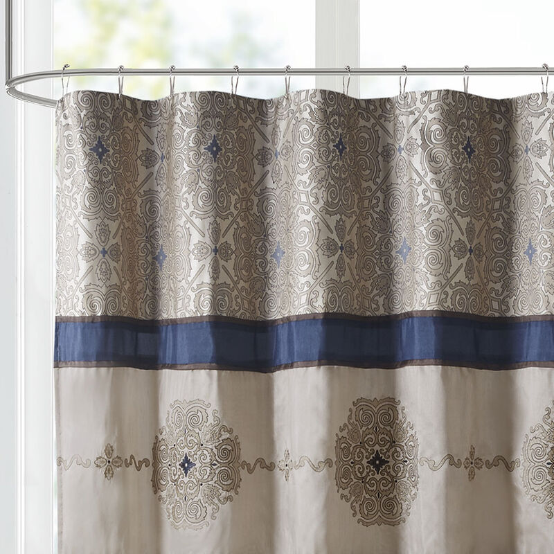 Gracie Mills Kurtis Medallion Jacquard Embroidered Shower Curtain image number 1