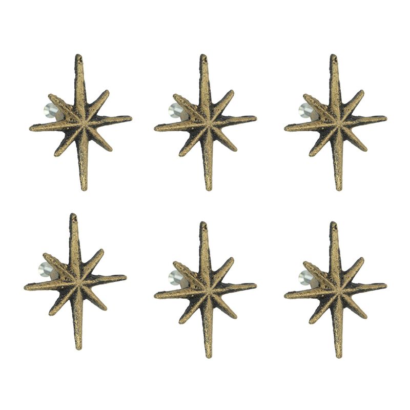 Set Of 6 Antique Gold Finish Mid Century Modern Starburst Drawer Pulls knob image number 0