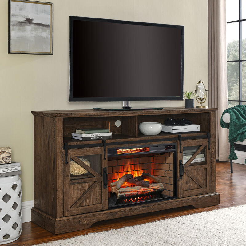 60 Inch Electric Fireplace Entertainment Center With Door Sensor image number 2