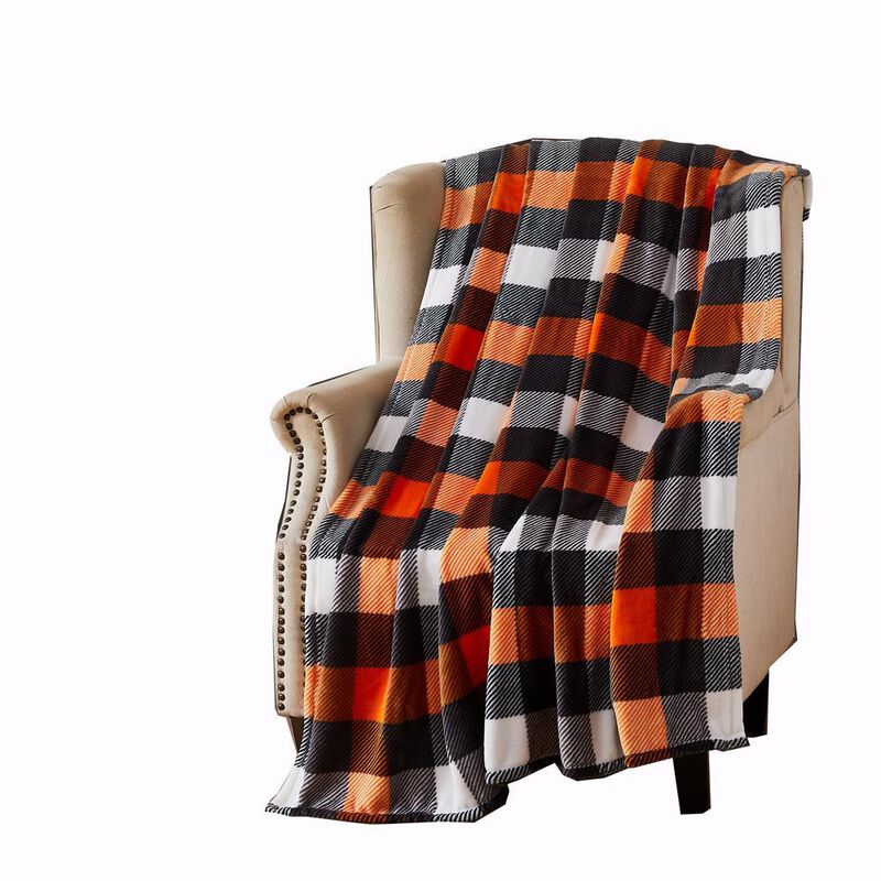 RT Designer's Collection Harvest Candy Corn Plaid Printed Flannel Throw Blanket 50" x 70" Multicolor