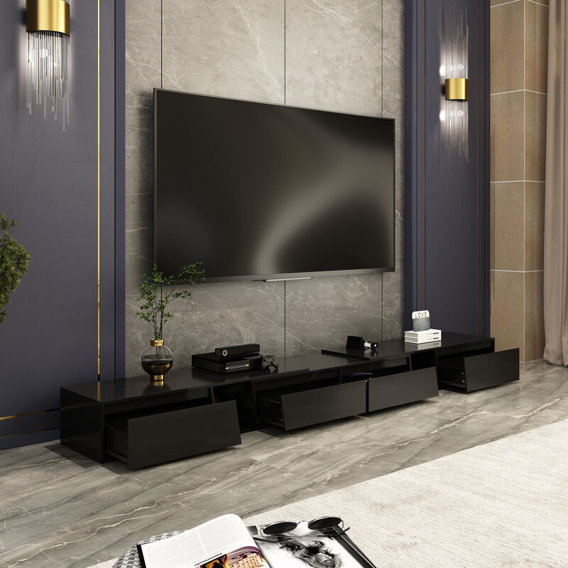 Modern Wood Black TV Media Console Entertainment Center with Adjustable Length and Drawers Fits TV's up to 100 in. image number 3