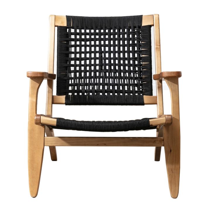 Accent Chair with Rope Woven Seat and Wooden Frame, Brown and Black-Benzara