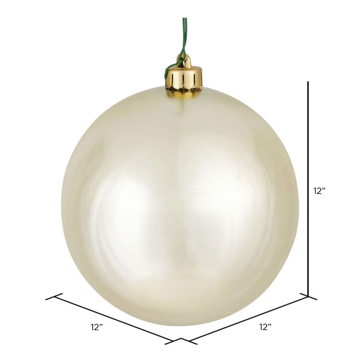 Vickerman 12" Champagne Shiny Ball Ornament - Shatterproof Ornament - Gold Christmas Ornaments - Unique Christmas Decor - UV Resistant - Reliable and Durable