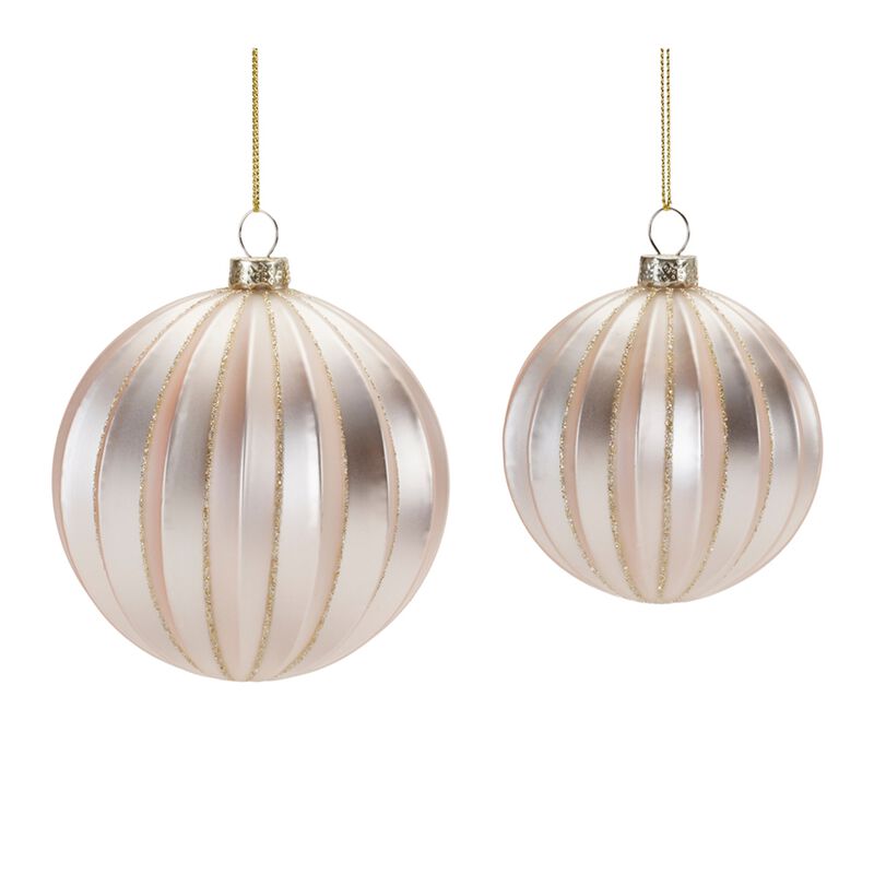 Ribbed Metallic Glass Ball Ornaments, Set of 6 for Holiday Tree Styling