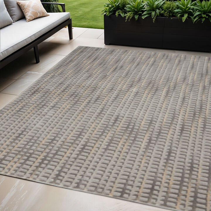 HomeRoots 5' X 7' Beige And Gray Abstract Indoor Outdoor Area Rug