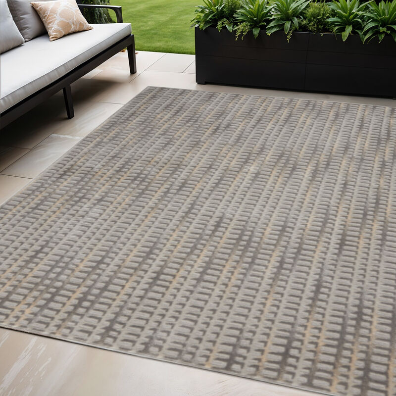 HomeRoots 5' X 7' Beige And Gray Abstract Indoor Outdoor Area Rug image number 1