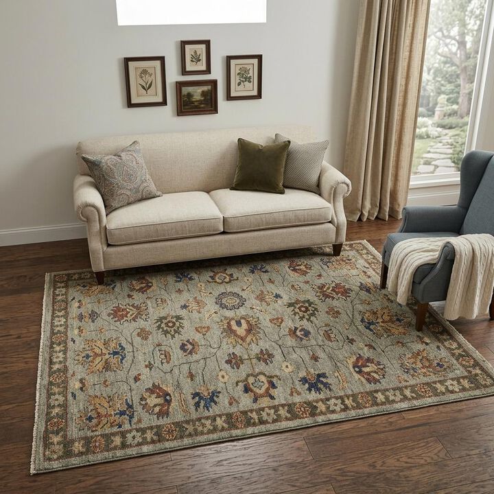 HomeRoots Wool Oriental Hand Knotted Area Rug With Fringe