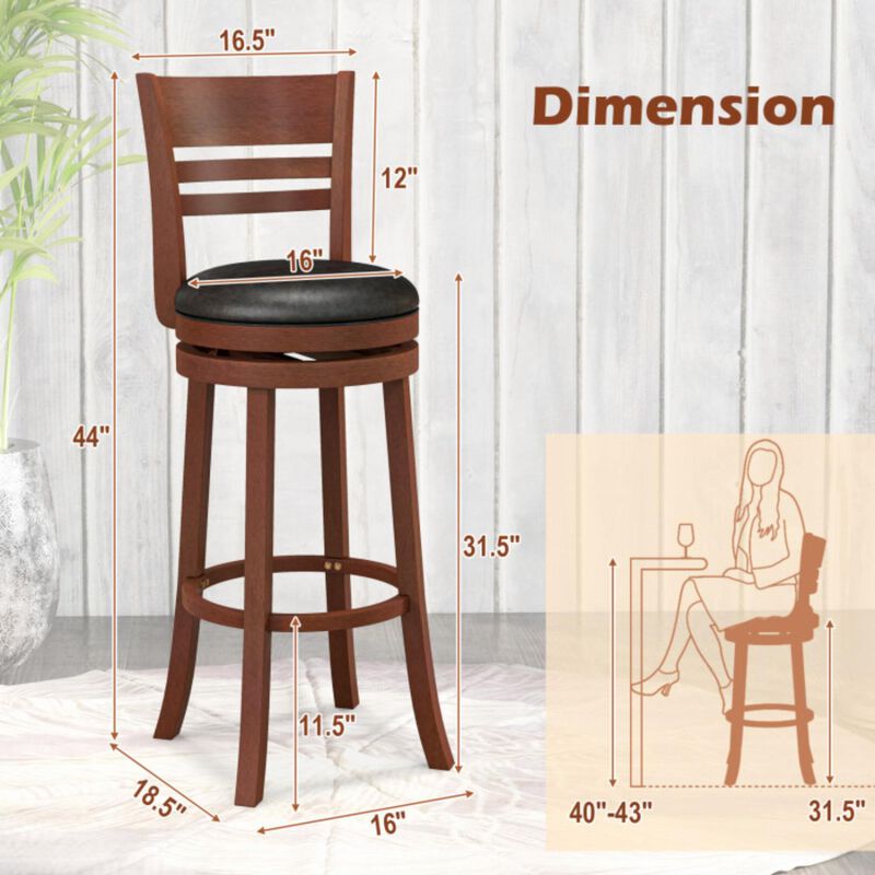 Hivvago Set of 2 360° Bar Stools with PU Upholstered Seats