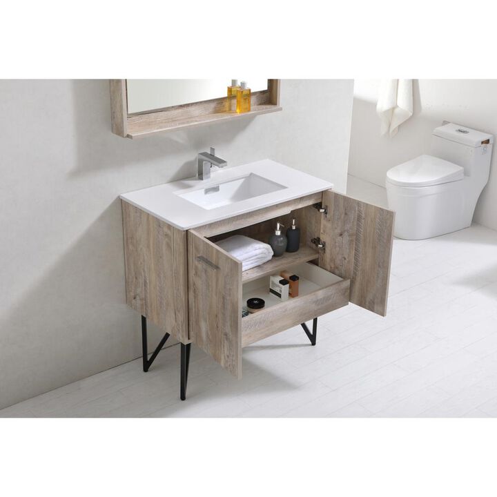 Kubebath Bosco 36 Modern Bathroom Vanity w/ Quartz Countertop and Matching Mirror