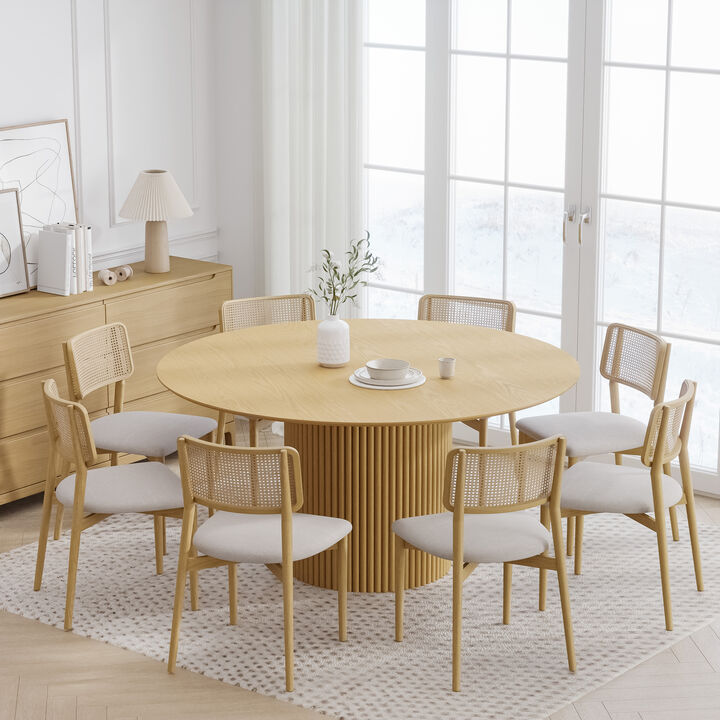 60Inch Hypotenuse Original Color Round Wooden Dining Table Seats 4-6 People, Suitable for Living Room and Dining Room