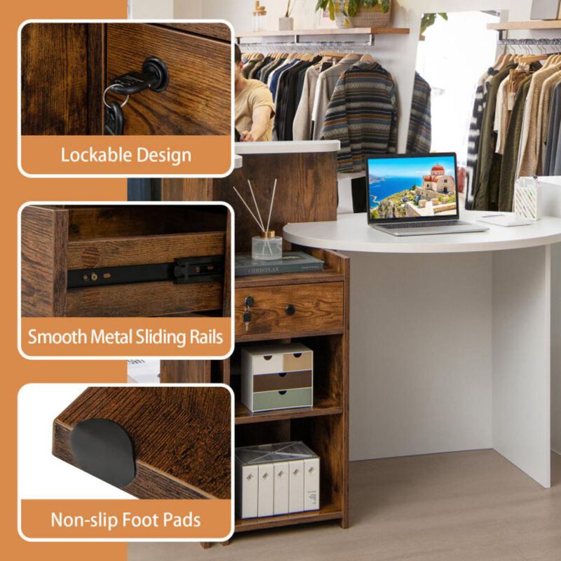 Hivvago Reception Office Desk with Open Shelf and Lockable Drawer