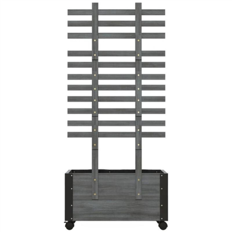 Hivvago Modern Farmhouse Grey Wood Raised Garden Bed Planter on Wheels with Trellis