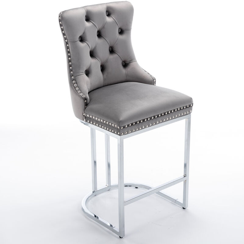 Streamdale Modern Gray Velvet Bar Stools Set Of 2 image number 3
