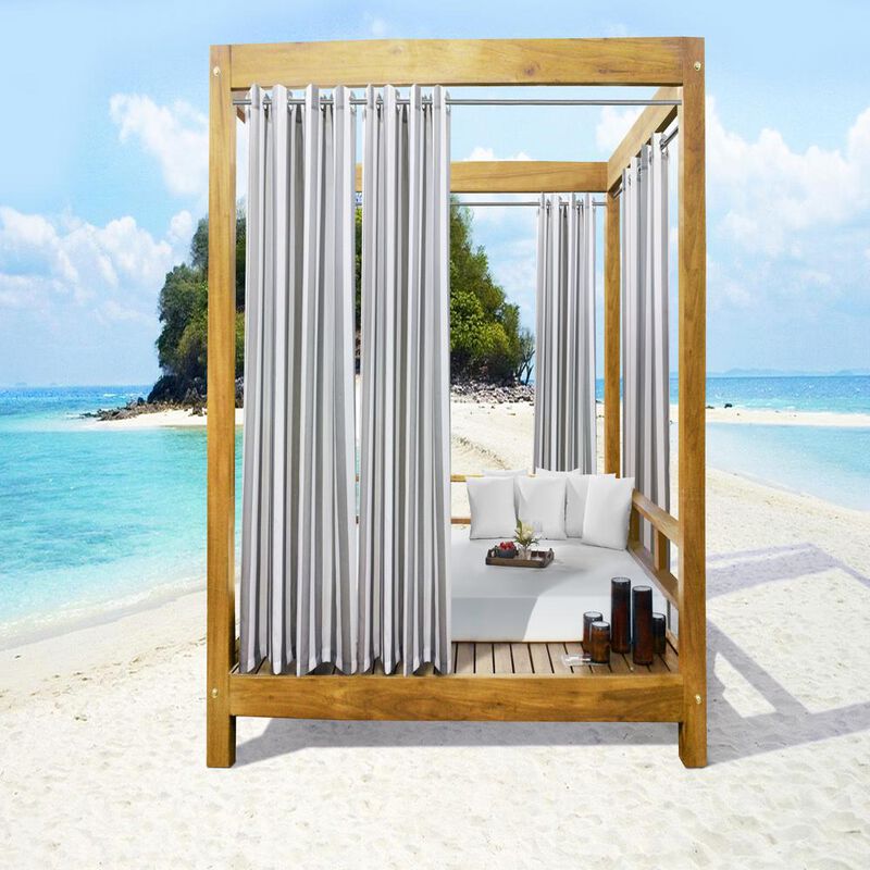 Commonwealth Seascapes Stripes Light Filtering Satiny Look Provide Privacy Grommet Outdoor Panel Pair Each 50" x 108" Alloy