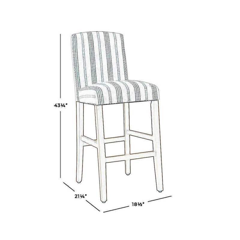 Fabric Upholstered Wooden Barstool with Striped Cushioned Seat, White and Blue image number 4