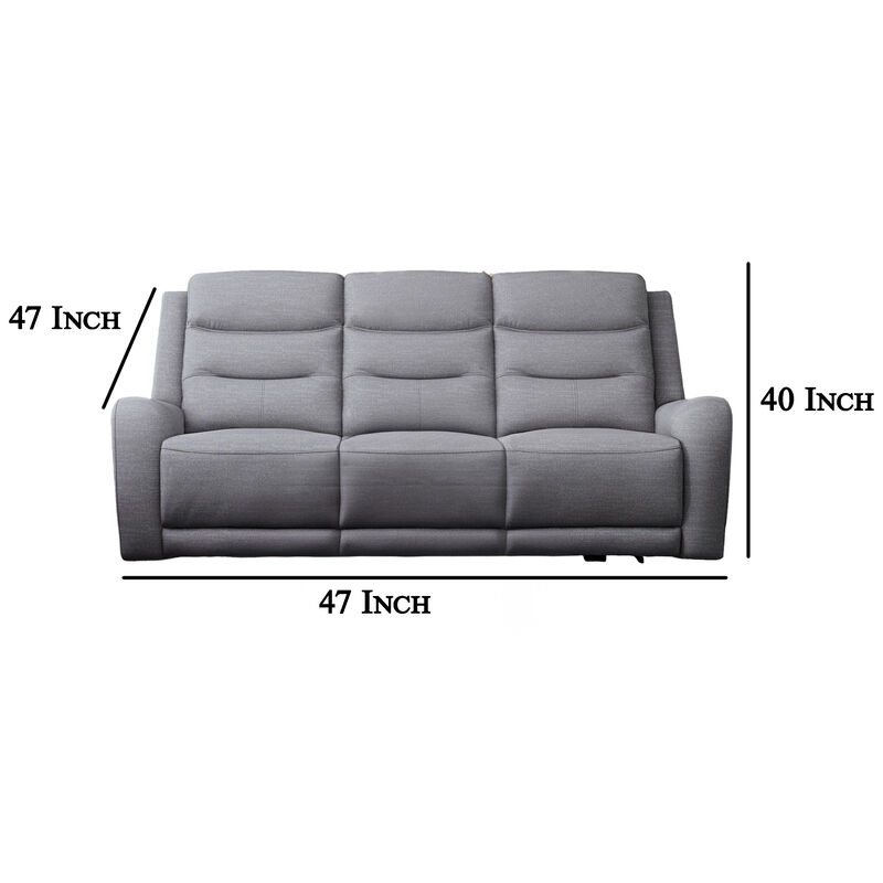 Clair Manual Recliner Sofa, Scroll Arms, 87 Inch, Solid Wood, Gray Fabric