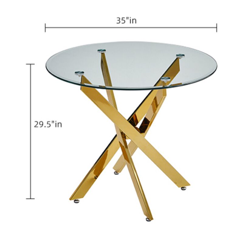 35.43 inches Modern Round Glass Table with Silver Frame image number 3