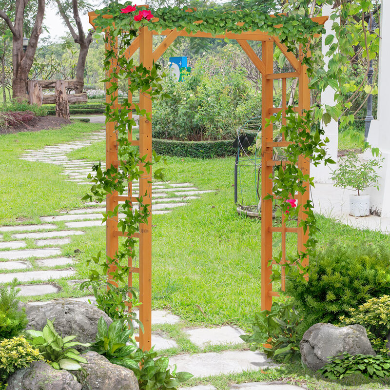 Outsunny 85" Wooden Garden Arbor for Wedding and Ceremony, Outdoor Garden Arch Trellis for Climbing Vines - Orange