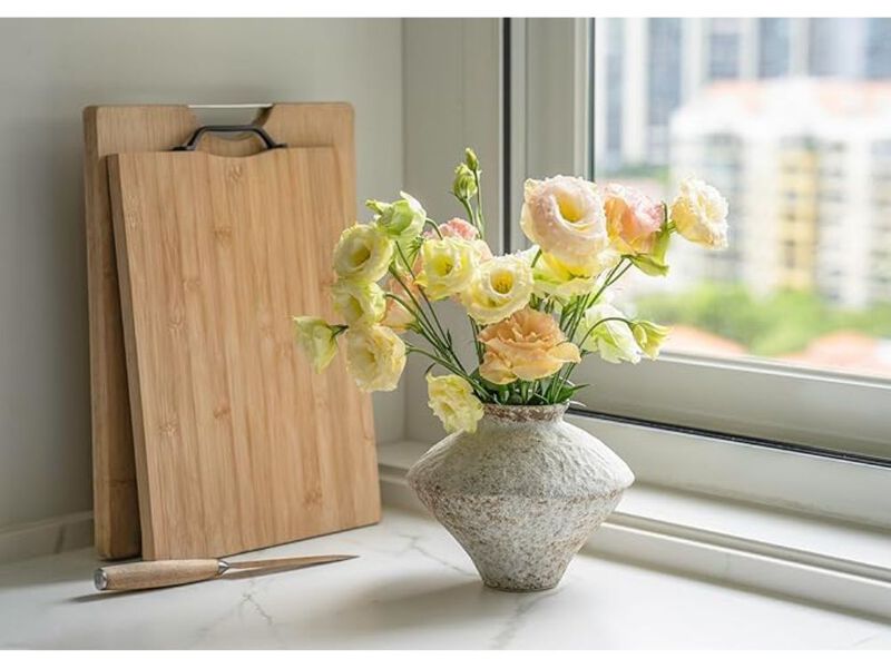 Handmade White Ceramic Vase &ndash; Rustic Farmhouse Textured Pottery Centerpiece image number 1