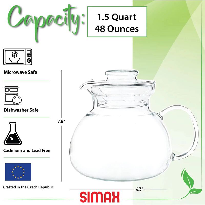Heatproof Glass Teapot Kettle &ndash; 1.5 Quart Stovetop Safe with Smooth Pouring Spout