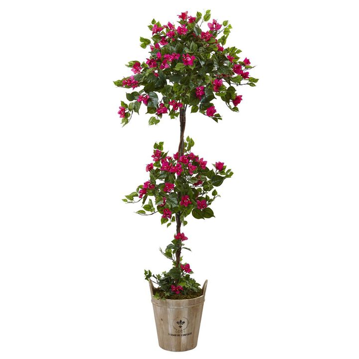 Nearly Natural 5.5-in Bougainvillea Tree with European Barrel Planter