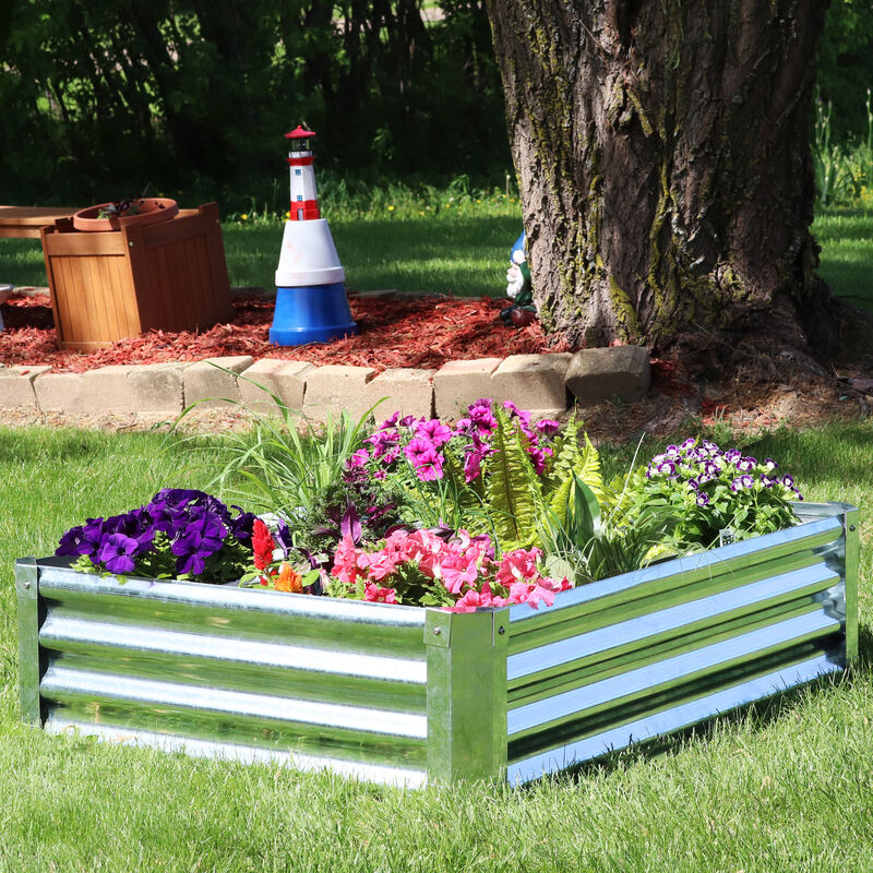 Sunnydaze Galvanized Steel Rectangle Raised Garden Bed - Gray - 48 in