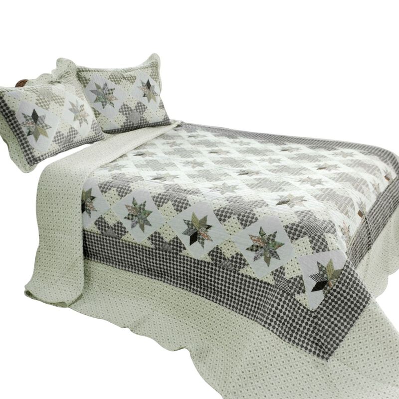 Queen Size 3-Piece Cotton Vermicelli Quilted Printed Quilt Set with Shams image number 1