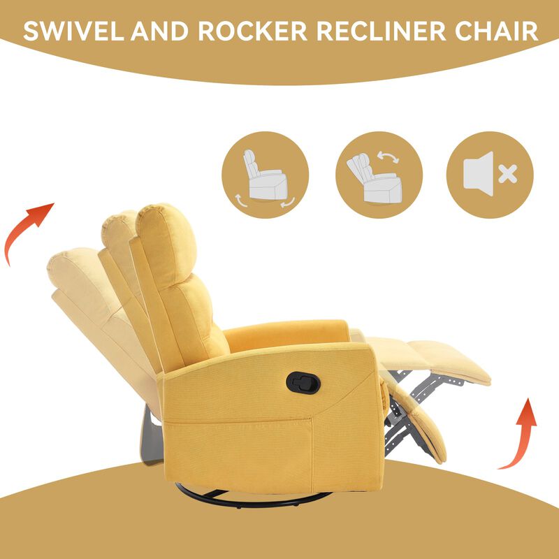 Manual Recliner Chair with Rocker and Swivel in Fabric for Living Room image number 7