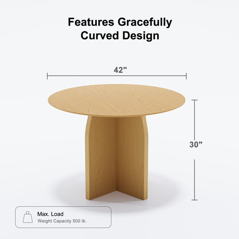 42 Inch Round Natural Color Wooden Dining Table Seats 4-6 People, Suitable for Living Room and Dining Room