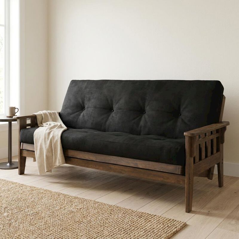 Tucson Frame-Rustic Walnut Finish-Suede Black Mattress image number 8