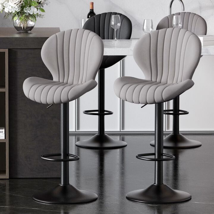 Modern Upholstered Fabric Swivel Bar Stools Set of 2