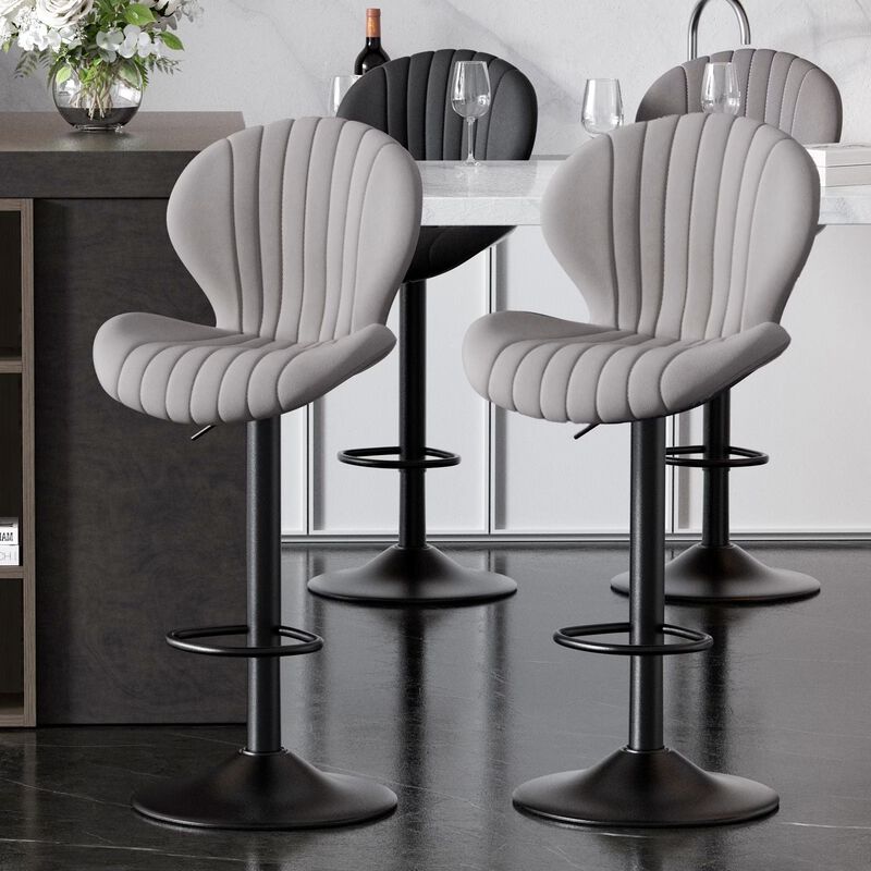 Modern Upholstered Fabric Swivel Bar Stools Set of 2 image number 1