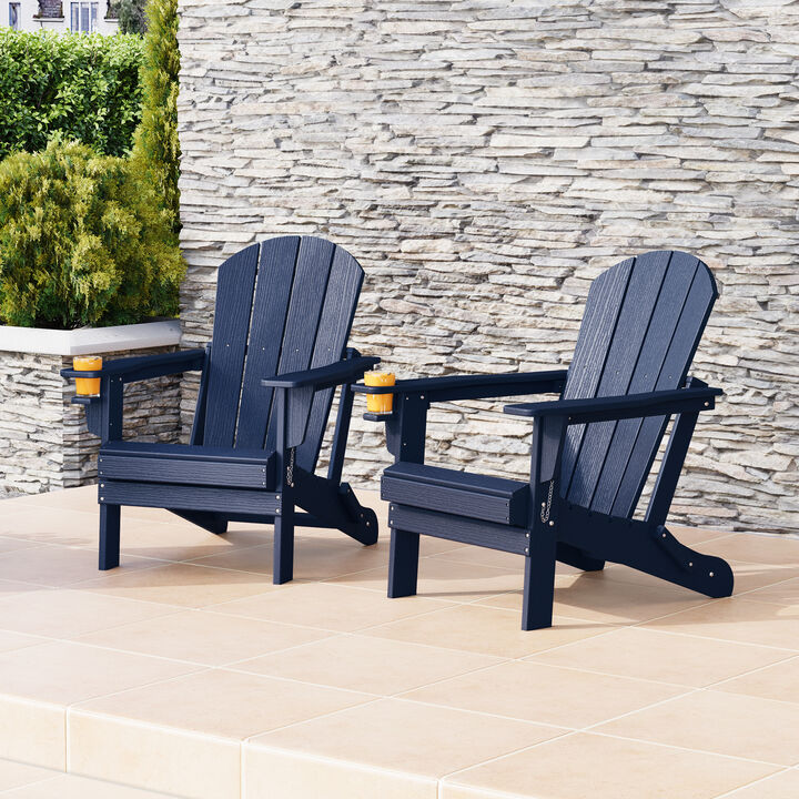 WestinTrends Outdoor Patio HDPE Resin Folding Adirondack Chairs With Cup Holder and Phone Holder ((Set of 2))