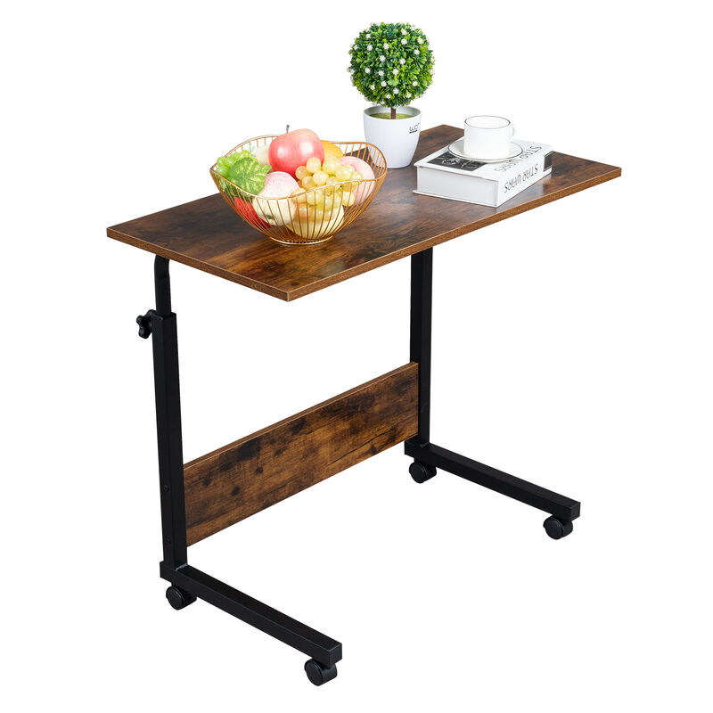 Adjustable Height Rolling Side Table, P2 15MM MDF & Steel with Baffle for Workspace