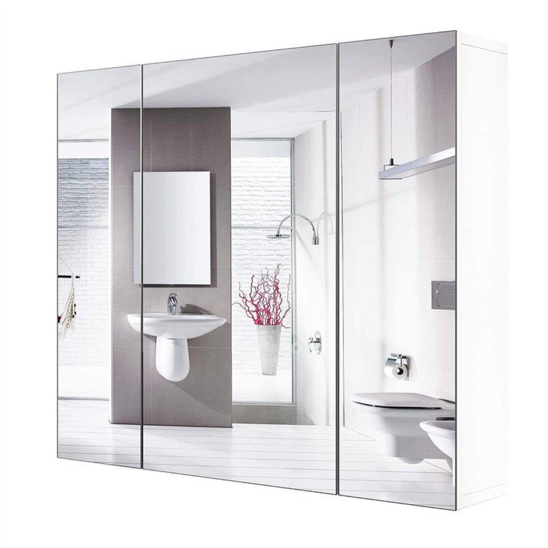 Wall Mounted Bathroom Mirror Cabinet – 3-Door Modern Medicine Storage Cupboard